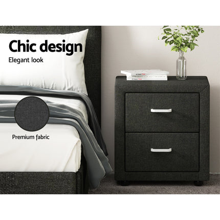 Artiss Bedside Table 2 Drawers Fabric - CADEN Charcoal.