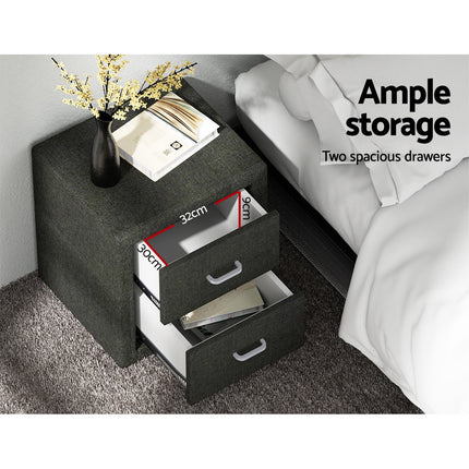 Artiss Bedside Table 2 Drawers Fabric - CADEN Charcoal.