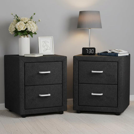 Artiss 2X Bedside Table 2 Drawers Fabric - CADEN Charcoal.