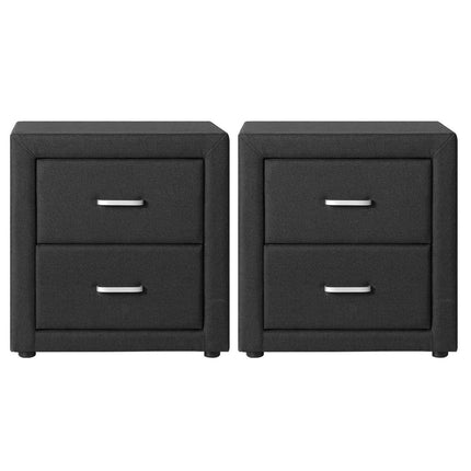 Artiss 2X Bedside Table 2 Drawers Fabric - CADEN Charcoal.