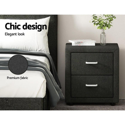 Artiss 2X Bedside Table 2 Drawers Fabric - CADEN Charcoal.