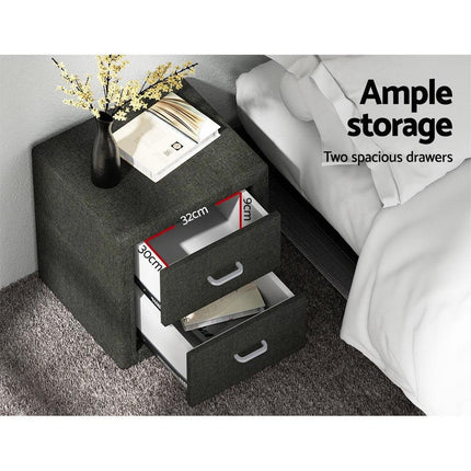 Artiss 2X Bedside Table 2 Drawers Fabric - CADEN Charcoal.