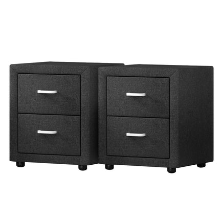 Artiss 2X Bedside Table 2 Drawers Fabric - CADEN Charcoal.