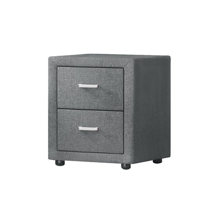 Artiss Bedside Table 2 Drawers Fabric - CADEN Grey.