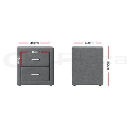 Artiss 2X Bedside Table 2 Drawers Side Table Fabric - CADEN Grey.
