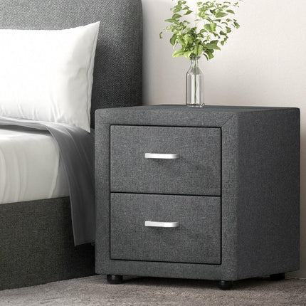 Artiss 2X Bedside Table 2 Drawers Side Table Fabric - CADEN Grey.