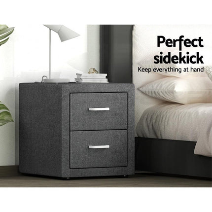 Artiss 2X Bedside Table 2 Drawers Side Table Fabric - CADEN Grey.