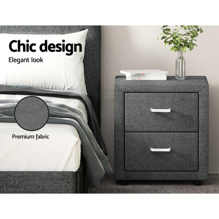 Artiss 2X Bedside Table 2 Drawers Side Table Fabric - CADEN Grey.