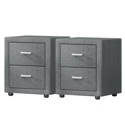 Artiss 2X Bedside Table 2 Drawers Side Table Fabric - CADEN Grey.