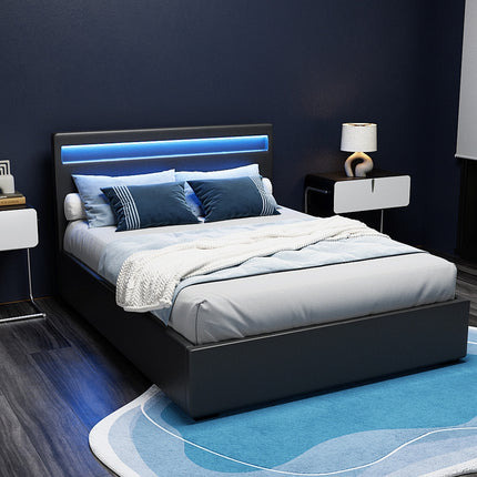 Artiss Bed Frame Double Size LED Gas Lift Black COLE.