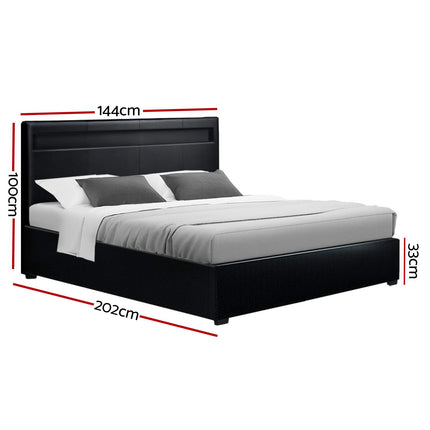 Artiss Bed Frame Double Size LED Gas Lift Black COLE.