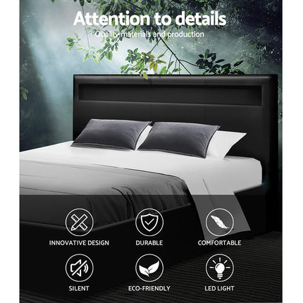 Artiss Bed Frame Double Size LED Gas Lift Black COLE.