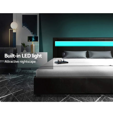 Artiss Bed Frame Double Size LED Gas Lift Black COLE.