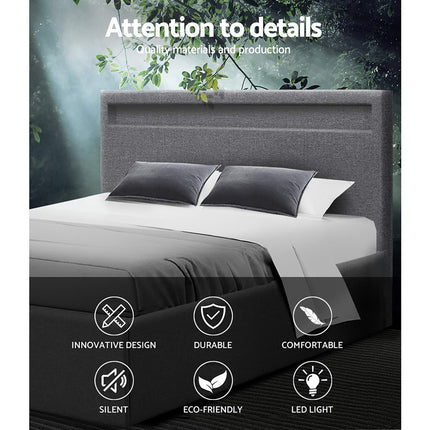 Artiss Bed Frame Double Size LED Gas Lift Grey COLE.