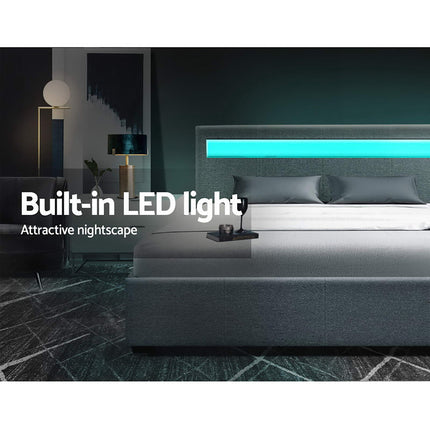 Artiss Bed Frame Double Size LED Gas Lift Grey COLE.