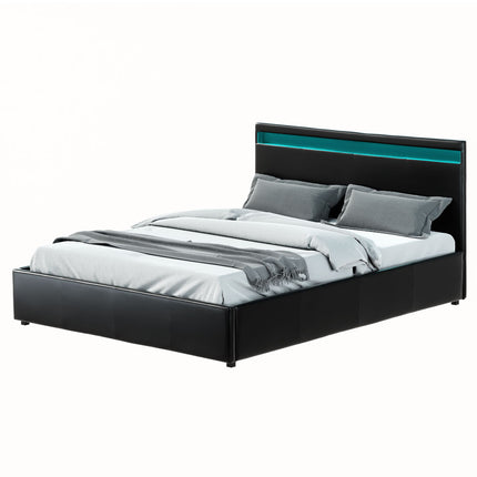 Artiss Bed Frame Queen Size LED Gas Lift Black COLE.