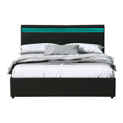 Artiss Bed Frame Queen Size LED Gas Lift Black COLE.