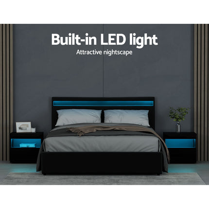 Artiss Bed Frame Queen Size LED Gas Lift Black COLE.