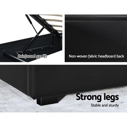 Artiss Bed Frame Queen Size LED Gas Lift Black COLE.
