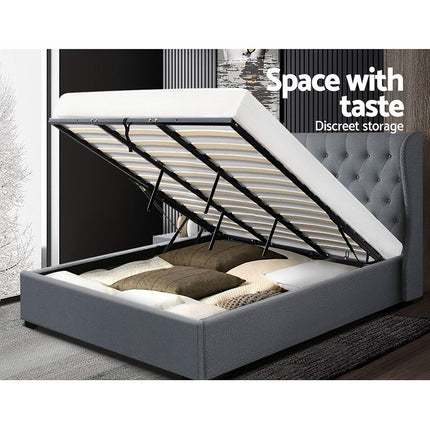 Artiss Bed Frame King Size Gas Lift Grey ISSA.