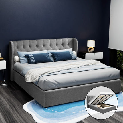 Artiss Bed Frame King Size Gas Lift Grey ISSA.