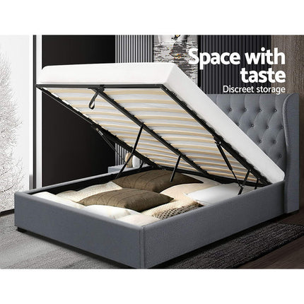 Artiss Bed Frame Queen Size Gas Lift Grey ISSA.
