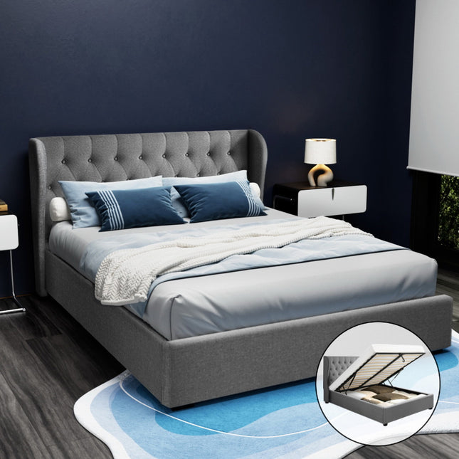 Artiss Bed Frame Queen Size Gas Lift Grey ISSA.