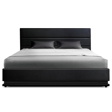 Artiss Bed Frame Double Size LED Gas Lift Black LUMI.