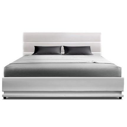 Artiss Bed Frame Double Size LED Gas Lift White LUMI.