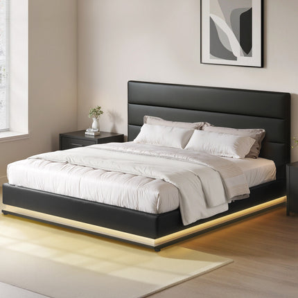 Artiss Bed Frame King Size LED Gas Lift Black LUMI.