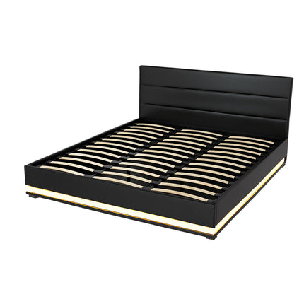 Artiss Bed Frame King Size LED Gas Lift Black LUMI.