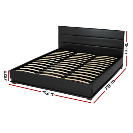 Artiss Bed Frame King Size LED Gas Lift Black LUMI.