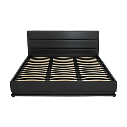 Artiss Bed Frame King Size LED Gas Lift Black LUMI.