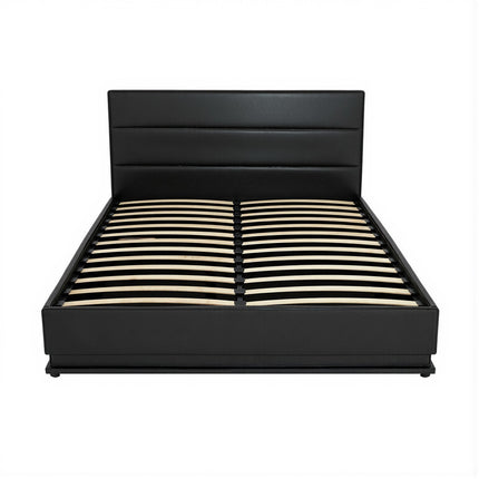 Artiss Bed Frame Queen Size LED Gas Lift Black LUMI.