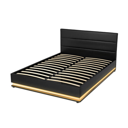 Artiss Bed Frame Queen Size LED Gas Lift Black LUMI.