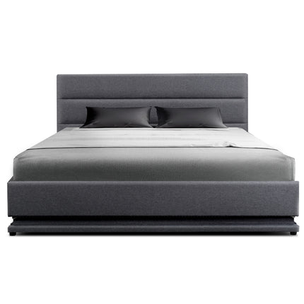 Artiss Bed Frame Queen Size LED Gas Lift Grey LUMI.