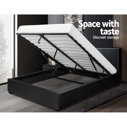 Artiss Bed Frame Queen Size Gas Lift Black NINO.