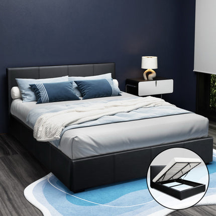 Artiss Bed Frame Queen Size Gas Lift Black NINO.