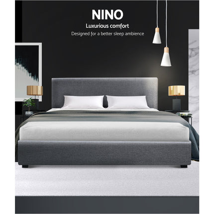 Artiss Bed Frame Queen Size Gas Lift Grey NINO.