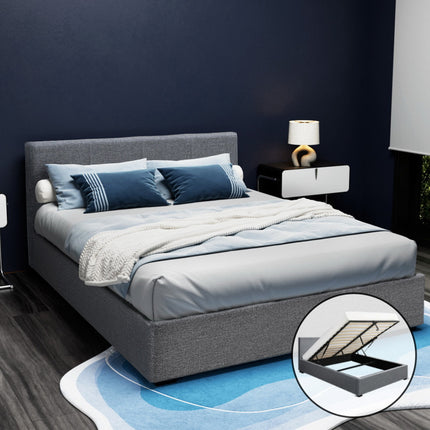 Artiss Bed Frame Queen Size Gas Lift Grey NINO.
