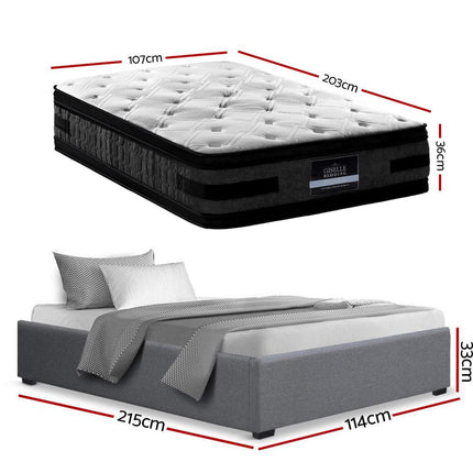 Artiss Bed Frame with 36cm Giselle Mattress Set King Single Gas Lift Base Grey.