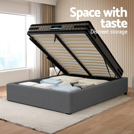Artiss Bed Frame with 36cm Giselle Mattress Set King Single Gas Lift Base Grey.
