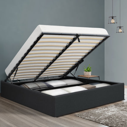 Artiss Bed Frame Queen Size Gas Lift Base Charcoal TOKI.