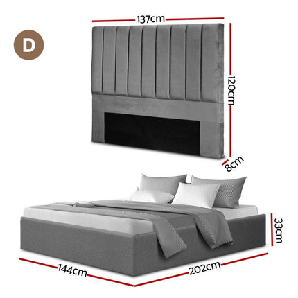 Artiss Double Bed Frame with Storage Grey Velvet Headboard Gas Lift Platform Base.