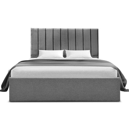 Artiss Double Bed Frame with Storage Grey Velvet Headboard Gas Lift Platform Base.