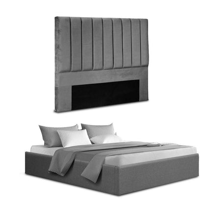 Artiss Double Bed Frame with Storage Grey Velvet Headboard Gas Lift Platform Base.