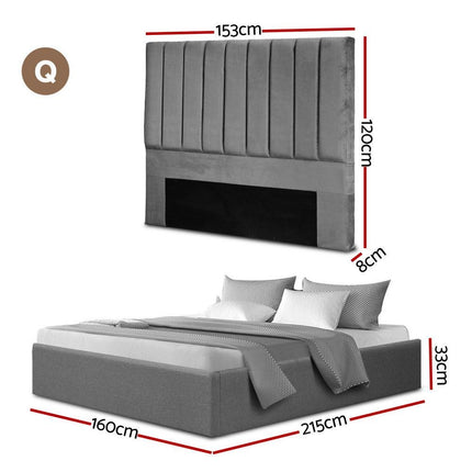 Artiss Queen Bed Frame with Storage Grey Velvet Headboard Gas Lift Platform Base.