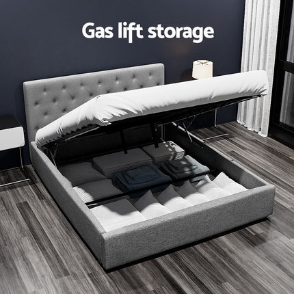 Artiss Bed Frame Queen Size Gas Lift Grey VILA.
