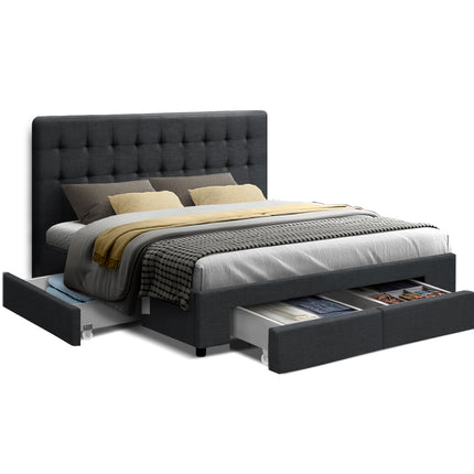 Artiss Bed Frame Double Size with 4 Drawers Grey AVIO.