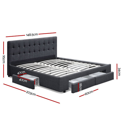 Artiss Bed Frame Double Size with 4 Drawers Grey AVIO.